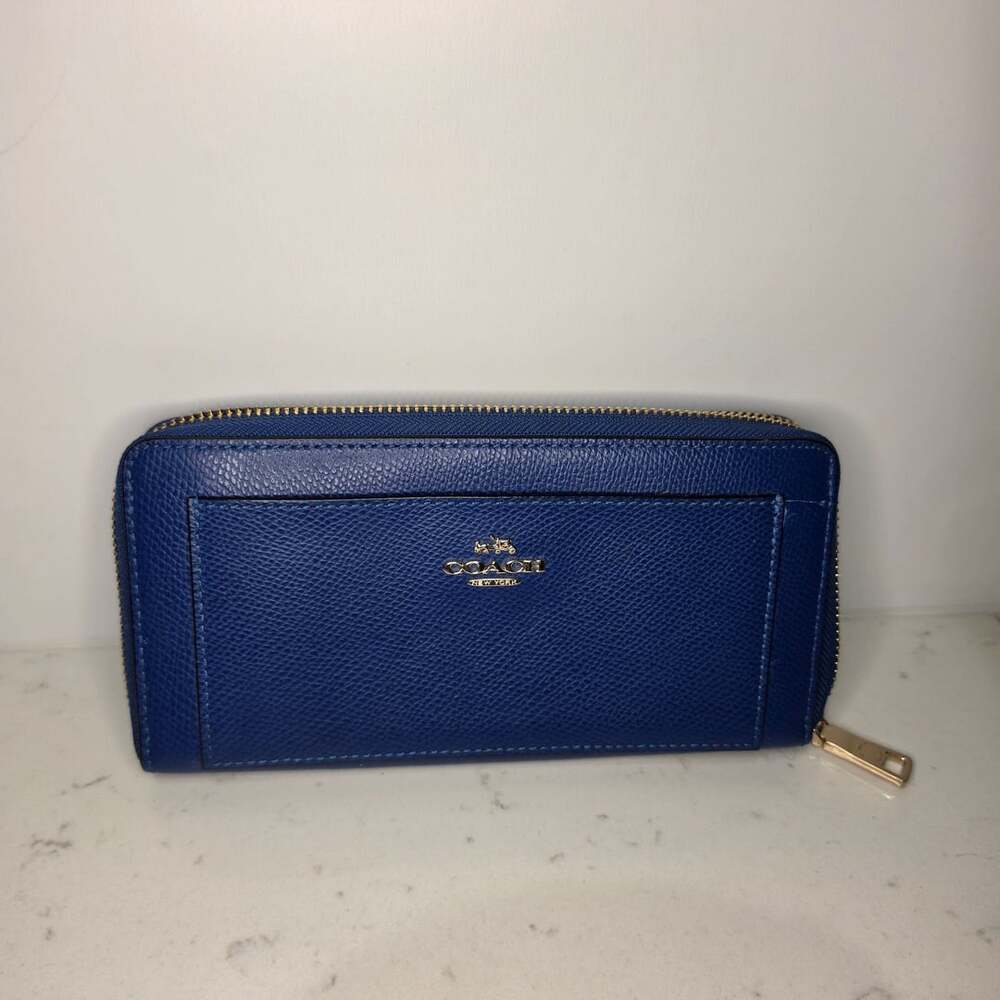Coach Accordion Zip Around Wallet Blue Leather
